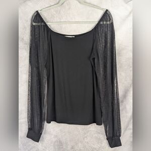 Dorose Large Black Sheer Long Sleeves Scoop Neck